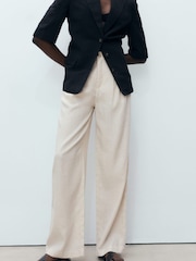 Mango Brown Tortoiseshell Button Linen Trousers - Image 4 of 7