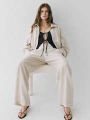Mango Brown Tortoiseshell Button Linen Trousers - Image 5 of 7