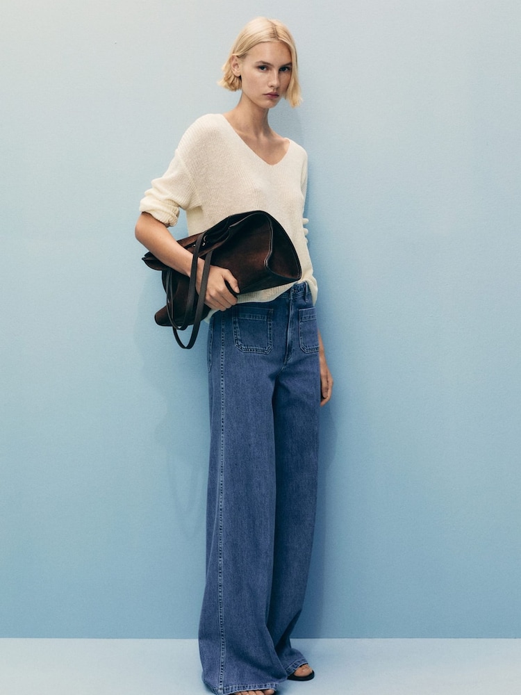 Mango Blue Wide Leg Jeans - Image 1 of 7 Mango Blue Wide Leg Jeans - Image 1 of 7