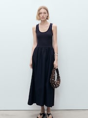 Mango Navy 2-In-1 Mix Jersey Woven Midi Dress - Image 1 of 6