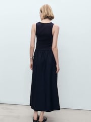 Mango Navy 2-In-1 Mix Jersey Woven Midi Dress - Image 2 of 6