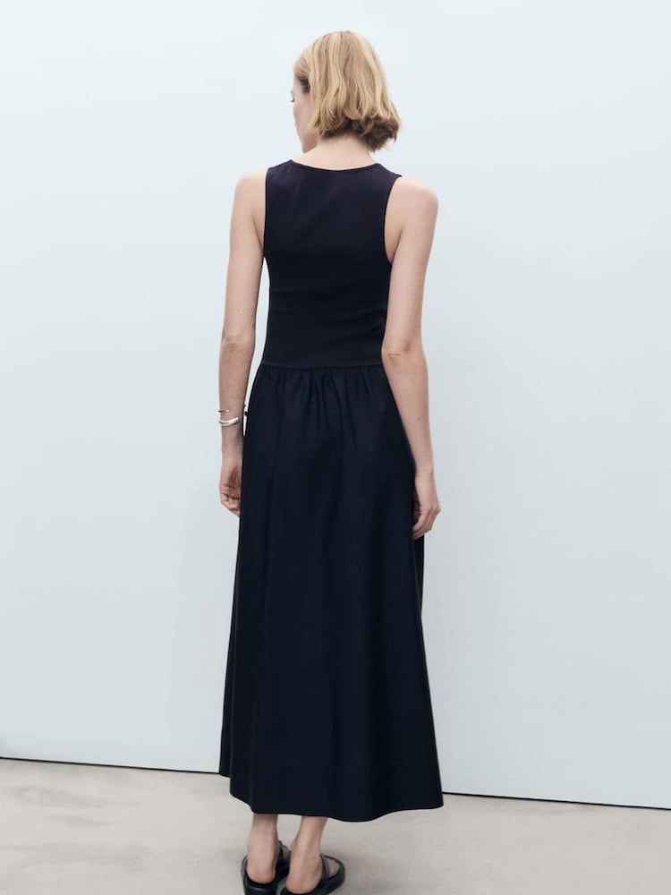 Mango Navy 2-In-1 Mix Jersey Woven Midi Dress - Image 2 of 6