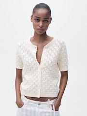 Mango Cream Short Sleeved Openwork Knitted Cardigan - Image 1 of 6