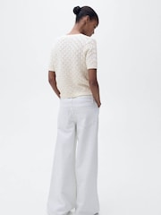 Mango Cream Short Sleeved Openwork Knitted Cardigan - Image 3 of 6