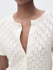 Mango Cream Short Sleeved Openwork Knitted Cardigan - Image 4 of 6