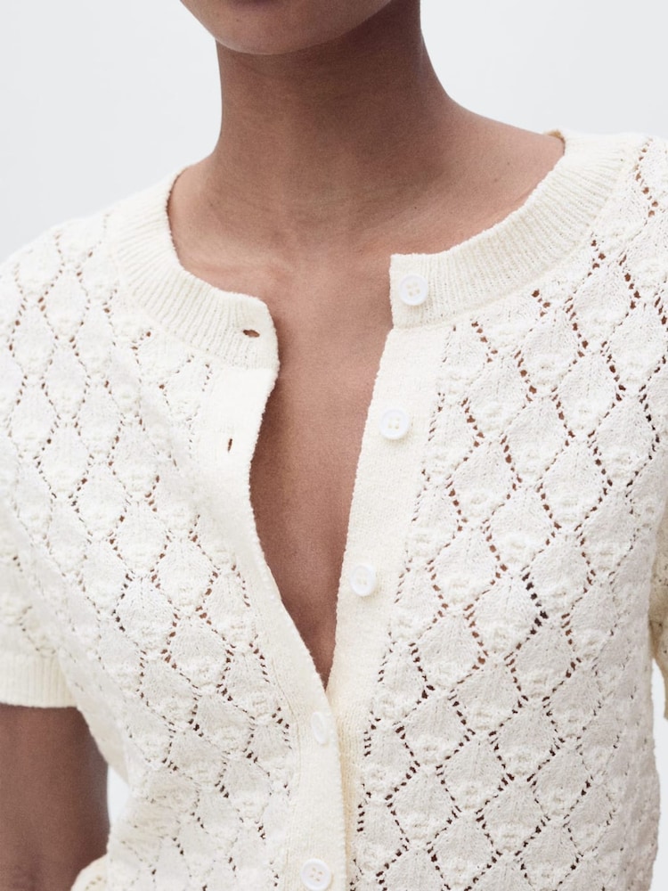 Mango Cream Short Sleeved Openwork Knitted Cardigan - Image 4 of 6