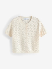 Mango Cream Short Sleeved Openwork Knitted Cardigan - Image 5 of 6
