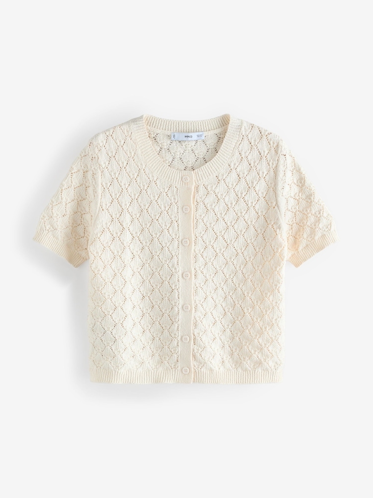Mango Cream Short Sleeved Openwork Knitted Cardigan - Image 5 of 6