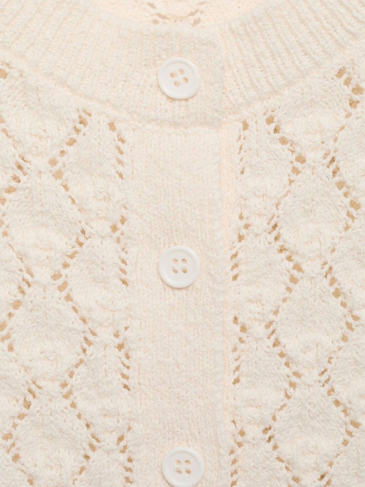 Mango Cream Short Sleeved Openwork Knitted Cardigan - Image 6 of 6