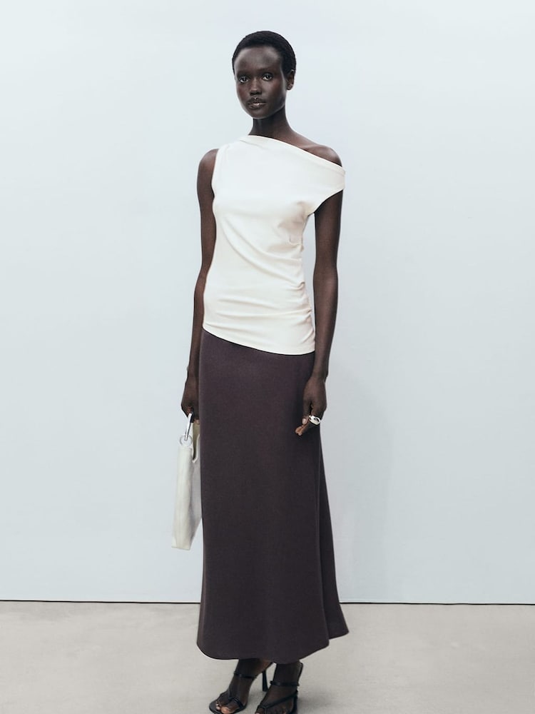 Mango Cream Asymmetrical Fitted Tank Top - Image 1 of 8