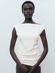 Mango Cream Asymmetrical Fitted Tank Top - Image 2 of 8