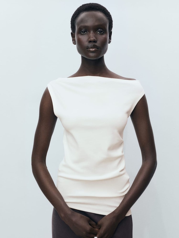 Mango Cream Asymmetrical Fitted Tank Top - Image 2 of 8 Mango Cream Asymmetrical Fitted Tank Top - Image 2 of 8