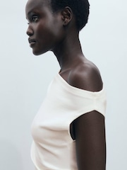 Mango Cream Asymmetrical Fitted Tank Top - Image 4 of 8