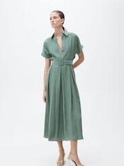 Mango Green Belted Midi Shirt Dress - Image 1 of 6