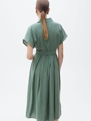 Mango Green Belted Midi Shirt Dress - Image 3 of 6