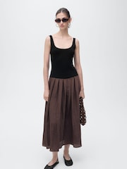 Mango Brown Pleated Maxi Dress - Image 1 of 8