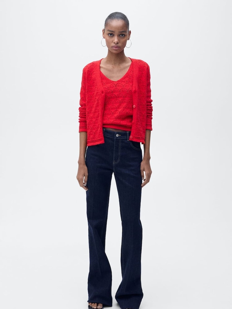 Mango Red Crochet Long Sleeve Cardigan - Image 1 of 7