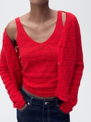Mango Red Crochet Long Sleeve Cardigan - Image 4 of 7