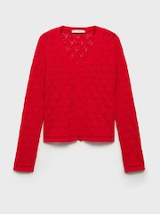 Mango Red Crochet Long Sleeve Cardigan - Image 6 of 7