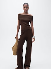 Mango Brown Off Shoulder Knit Top - Image 1 of 7