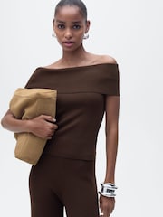 Mango Brown Off Shoulder Knit Top - Image 3 of 7