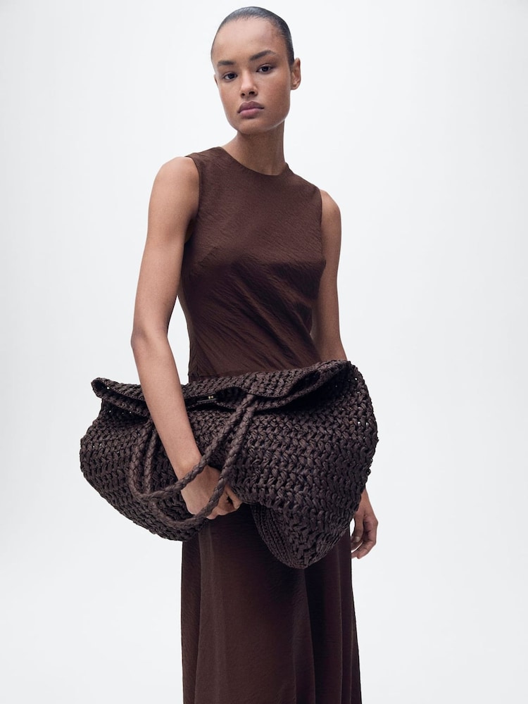 Mango Brown Bubble Hem Midi Dress - Image 1 of 6 Mango Brown Bubble Hem Midi Dress - Image 1 of 6