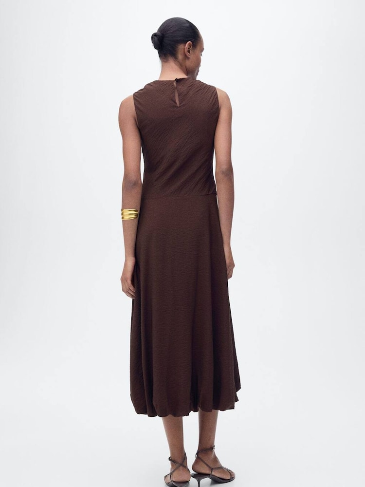 Mango Brown Bubble Hem Midi Dress - Image 2 of 6 Mango Brown Bubble Hem Midi Dress - Image 2 of 6
