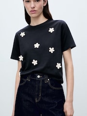 Mango Blue 100% Cotton Flora T-Shirt - Image 2 of 5