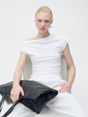 Mango White Asymmetrical Draped Top - Image 3 of 7
