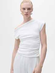 Mango White Asymmetrical Draped Top - Image 4 of 7
