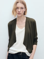 Mango Green Knitted Cropped Cardigan - Image 2 of 6