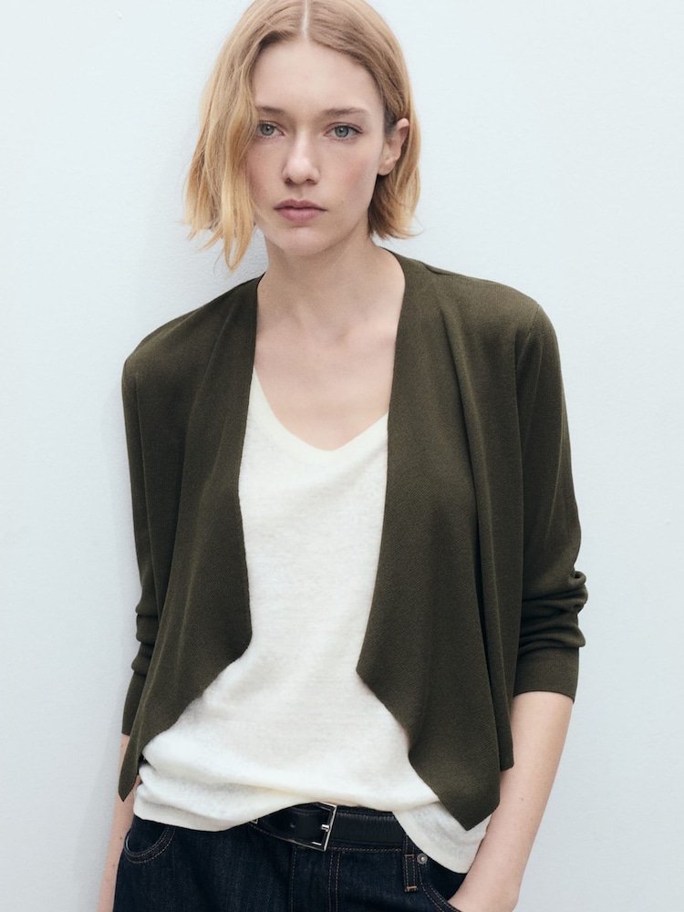 Mango Green Knitted Cropped Cardigan - Image 2 of 6