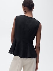 Mango Black Linen Blend Peplum Top - Image 2 of 6