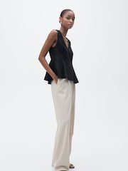 Mango Black Linen Blend Peplum Top - Image 3 of 6