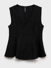 Mango Black Linen Blend Peplum Top - Image 5 of 6