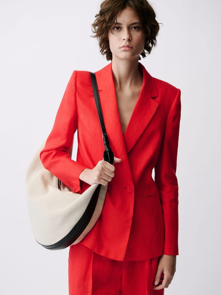 Mango Red Double Breasted Linen Suit Jacket - Image 2 of 6