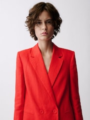 Mango Red Double Breasted Linen Suit Jacket - Image 3 of 6