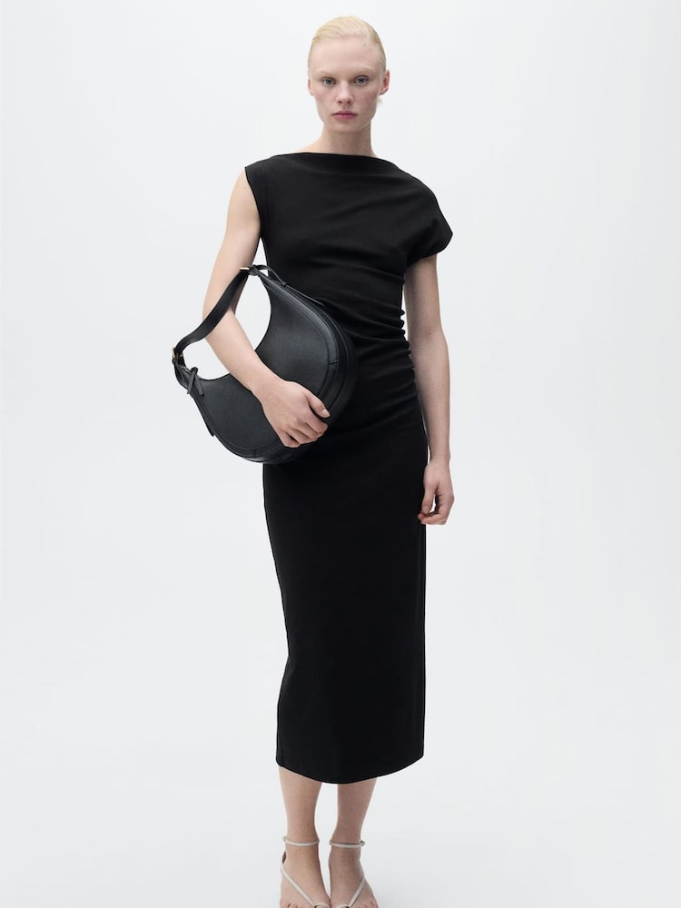 Mango Black Draped Maxi Dress - Image 1 of 6