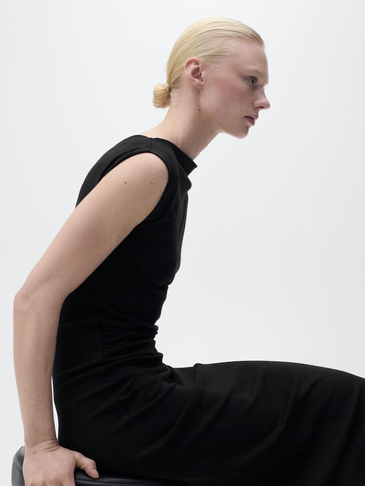 Mango Black Draped Maxi Dress - Image 3 of 6