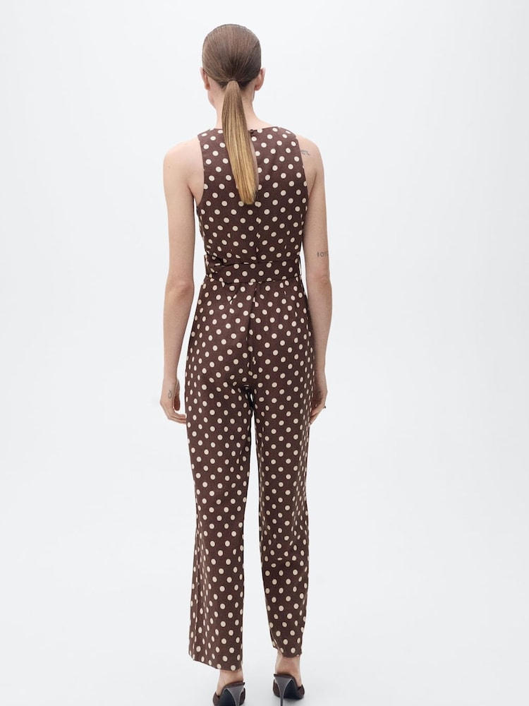 Mango Brown Polka Dot Jumpsuit - Image 2 of 7 Mango Brown Polka Dot Jumpsuit - Image 2 of 7