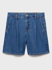 Mango Blue Pleated Denim Bermuda Shorts - Image 5 of 7