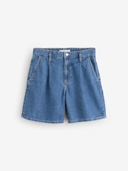 Mango Blue Pleated Denim Bermuda Shorts - Image 6 of 7