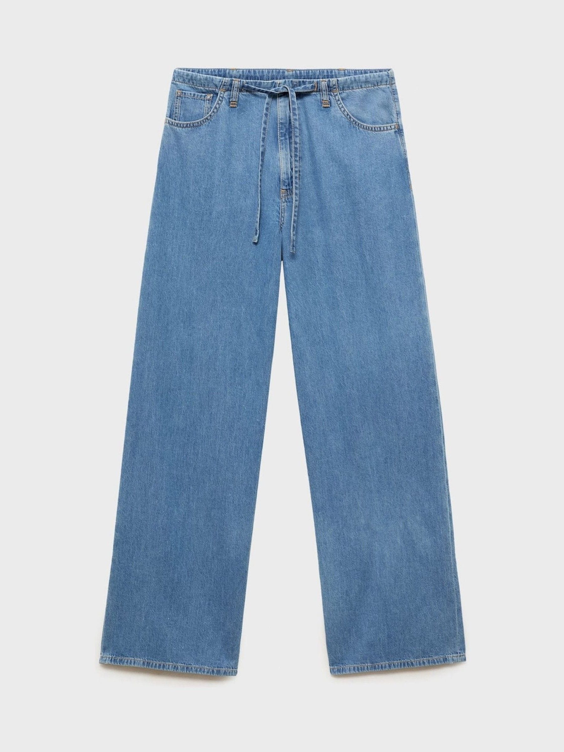 Buy Mango Blue Belted Wide Leg Denim Trousers from the Next UK