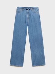 Mango Blue Belted Wide Leg Denim Trousers - Image 4 of 5