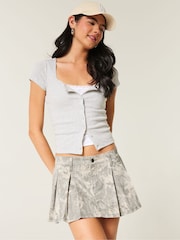 Hollister Grey Camo Low Rise Denim Pleated Mini Skirt - Image 1 of 4