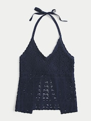 Hollister Blue Knitted Crochet Halter Neck Top - Image 3 of 4