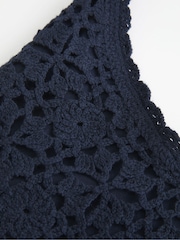 Hollister Blue Knitted Crochet Halter Neck Top - Image 4 of 4