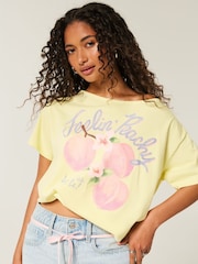 Hollister Yellow Off Shoulder Fruit Graphic Print 100% Cotton T-Shirt - صورة 3 من 4
