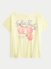 Hollister Yellow Off Shoulder Fruit Graphic Print 100% Cotton T-Shirt - صورة 4 من 4