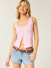 Hollister Pink Linen Button Through Corset Top - Image 1 of 5